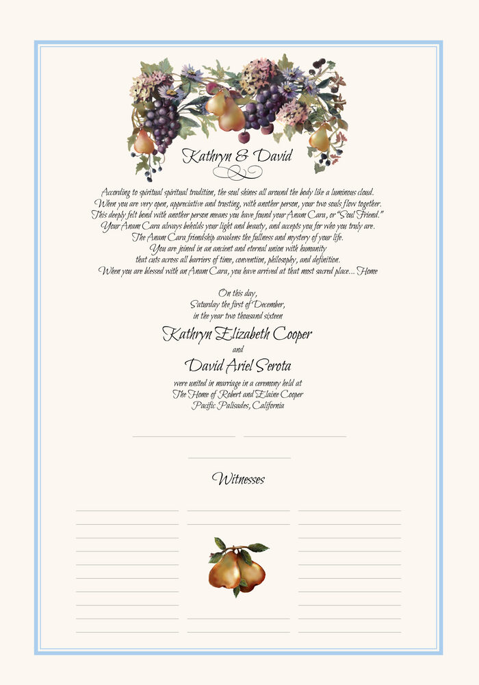 Perfect Pear Themed Wedding Certificate for Vineyard Themed Events